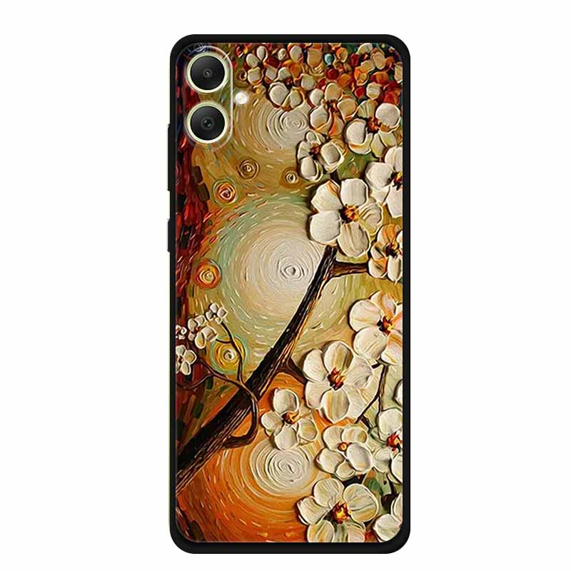 3D Emboss Case For Samsung Galaxy A06 M06 F06 A05 M05 F05 Phone Case A 06 M 05 Flower Black Silicone Soft Back Cover Coque Funda