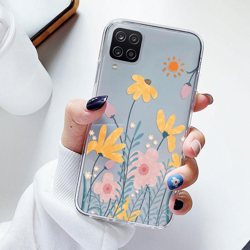Phone Case For Samsung A12 M12 F12 Floral Silicon Cover For Samsung Galaxy A12 5G Fundas Coque Transparent Soft Capas Flower TPU
