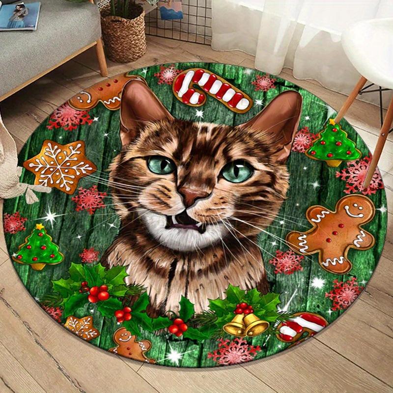 

Christmas Cat Gingerbread Cookies Snowflakes Round Rug Soft Crystal Velvet Floor Mat Pet Lover Holiday DecorationXmasThemeCarpet 60cm x 60cm