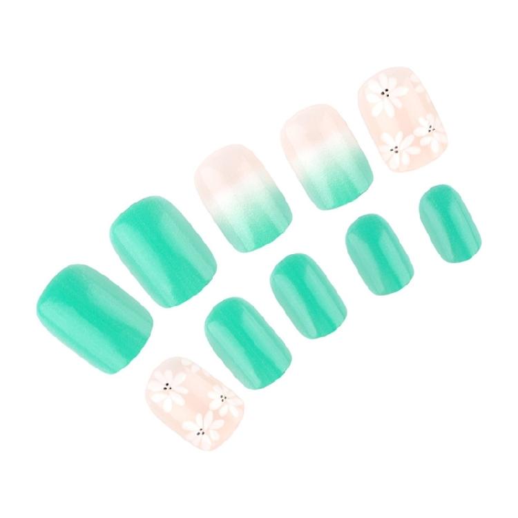 24x Simple Full Cover False Nail Short Square Press On Nail Flowers Stick on Nail Gradient Acrylic Nail for Woman