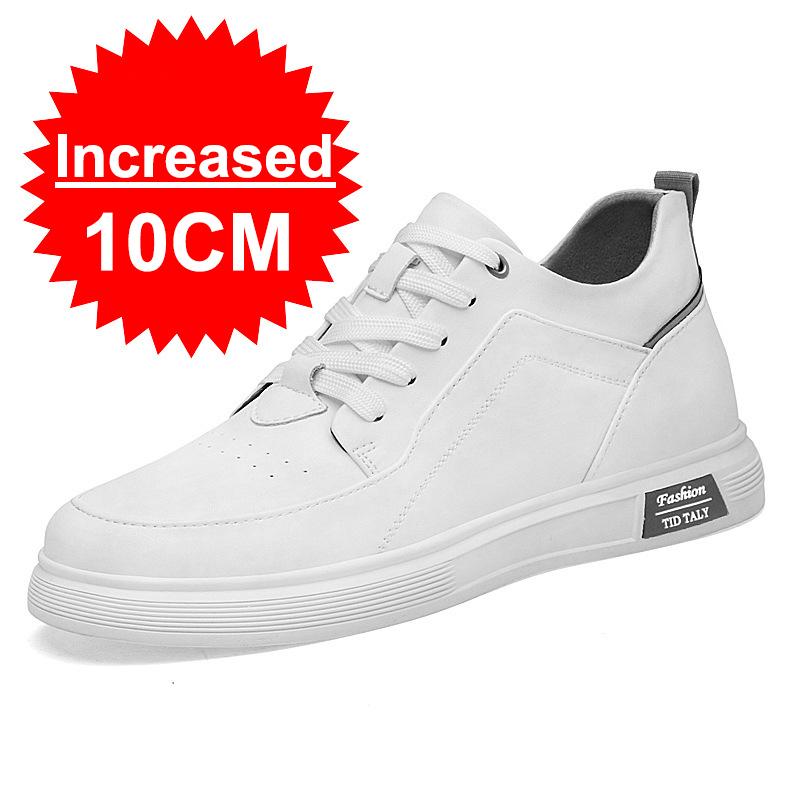 New Men Fashion Elevator Shoes Premium Leather Invisible Height Increase 6/8/10CM White Sneakers Cortex Heightening Casual Shoes