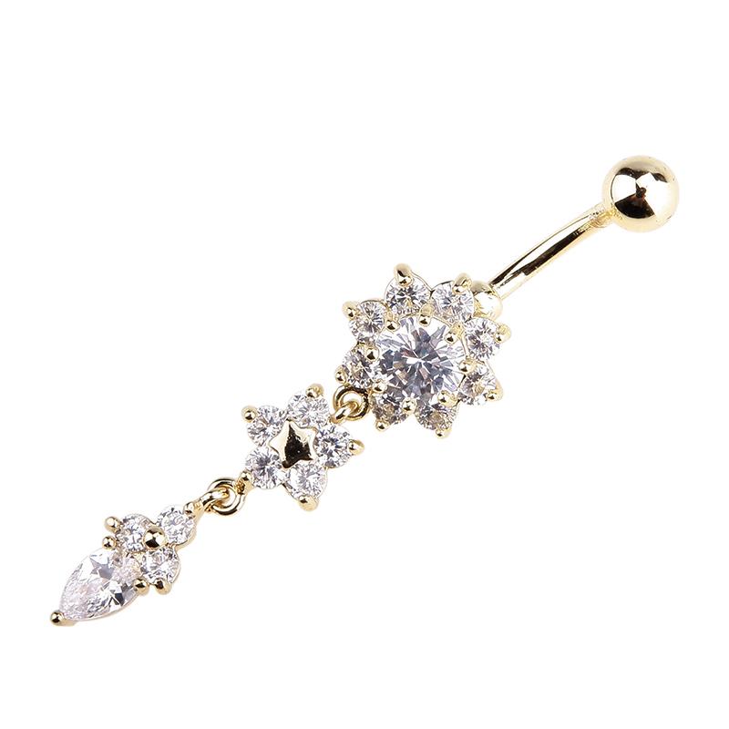 Frauen Schönheit Kristall Blume Baumeln Nabel Bauchnabel Ring Körper PiercingSchmuck