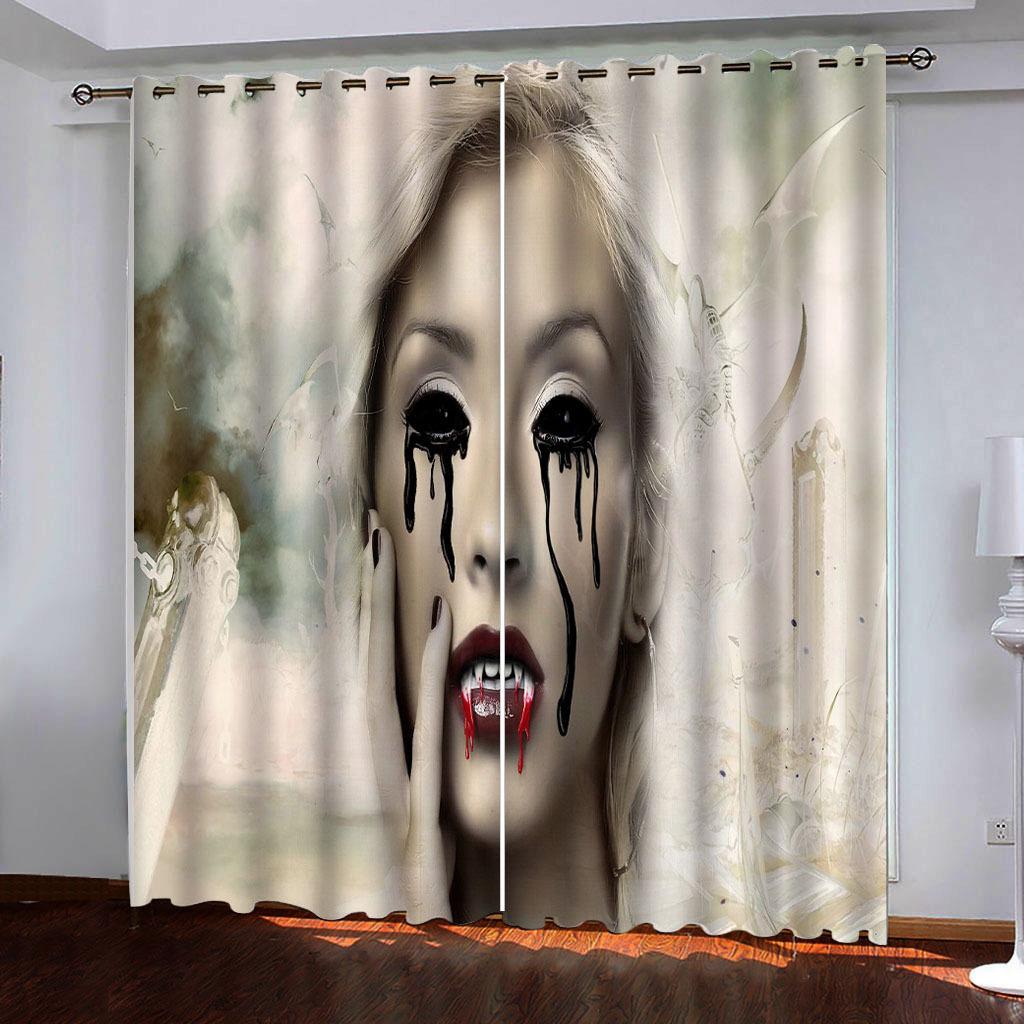 

Без запаха ужасы триллер призрак вампир женщина тонкие жалюзи шторы для спальни гостиной кухни двери домашний декор 2 шт W50 X H130(CM)X2&Grommet Top