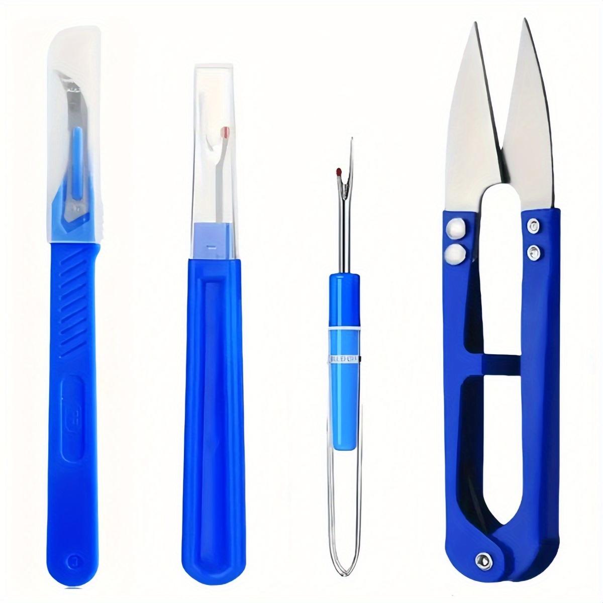 

4pcs Blue Sewing Seam Ripper Set with Thread Cutter, Handle Needlework Tool and Scissors - Essential DIY Sewing Craft Tools