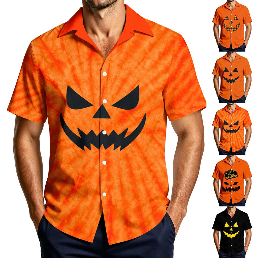 Men's Casual Short Sleeve Halloween Print Shirt for Everyday Wear