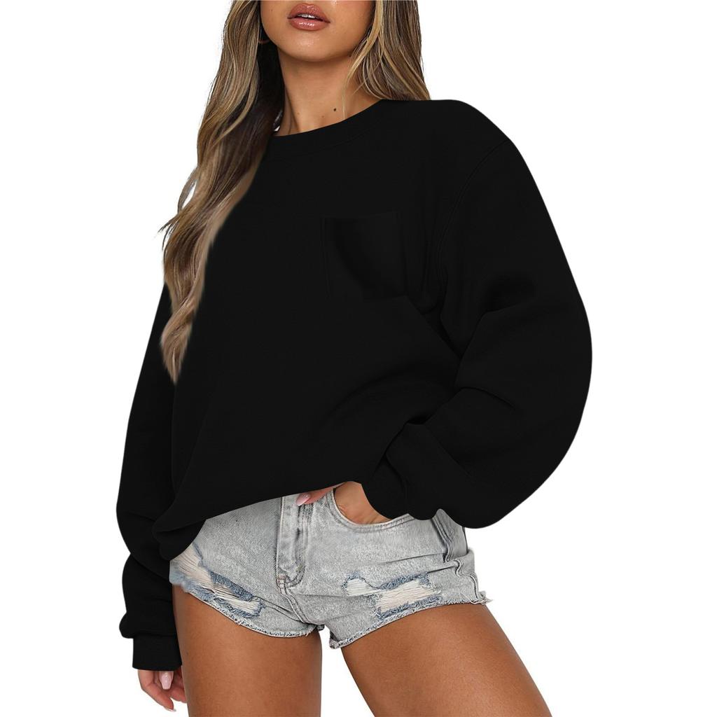 Women's Casual Fashion Round Neck Long Sleeve Sweatshirt With Pockets