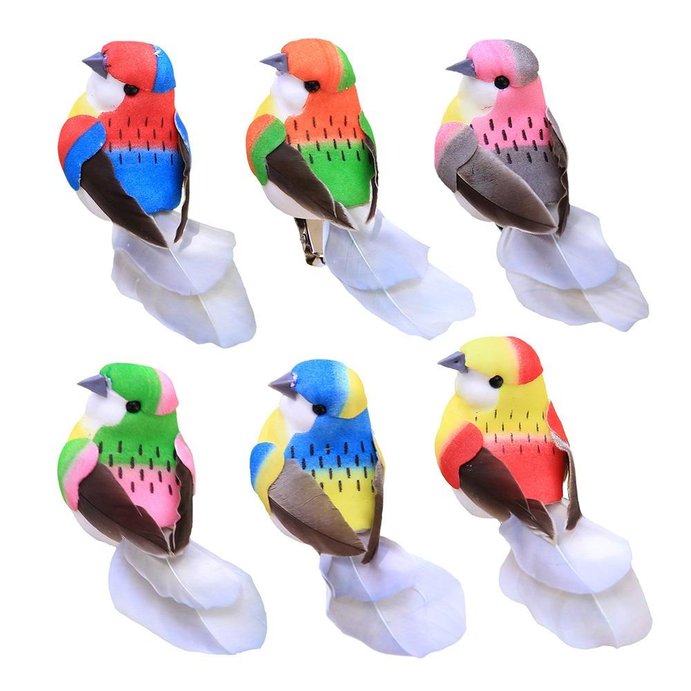 6PCS Creative Multicolor Artificial Birds with Clips Foam Faux Bird DIY Accessories Photo Props Decorative Birds Garden Ornament