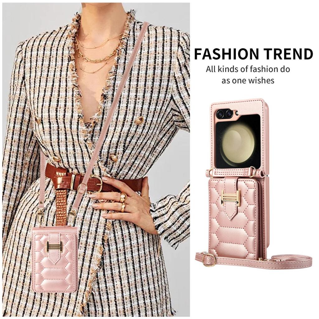 Z FLIP5 Small Diamond Color Matching Crossbody Phone Case with Card Holder.