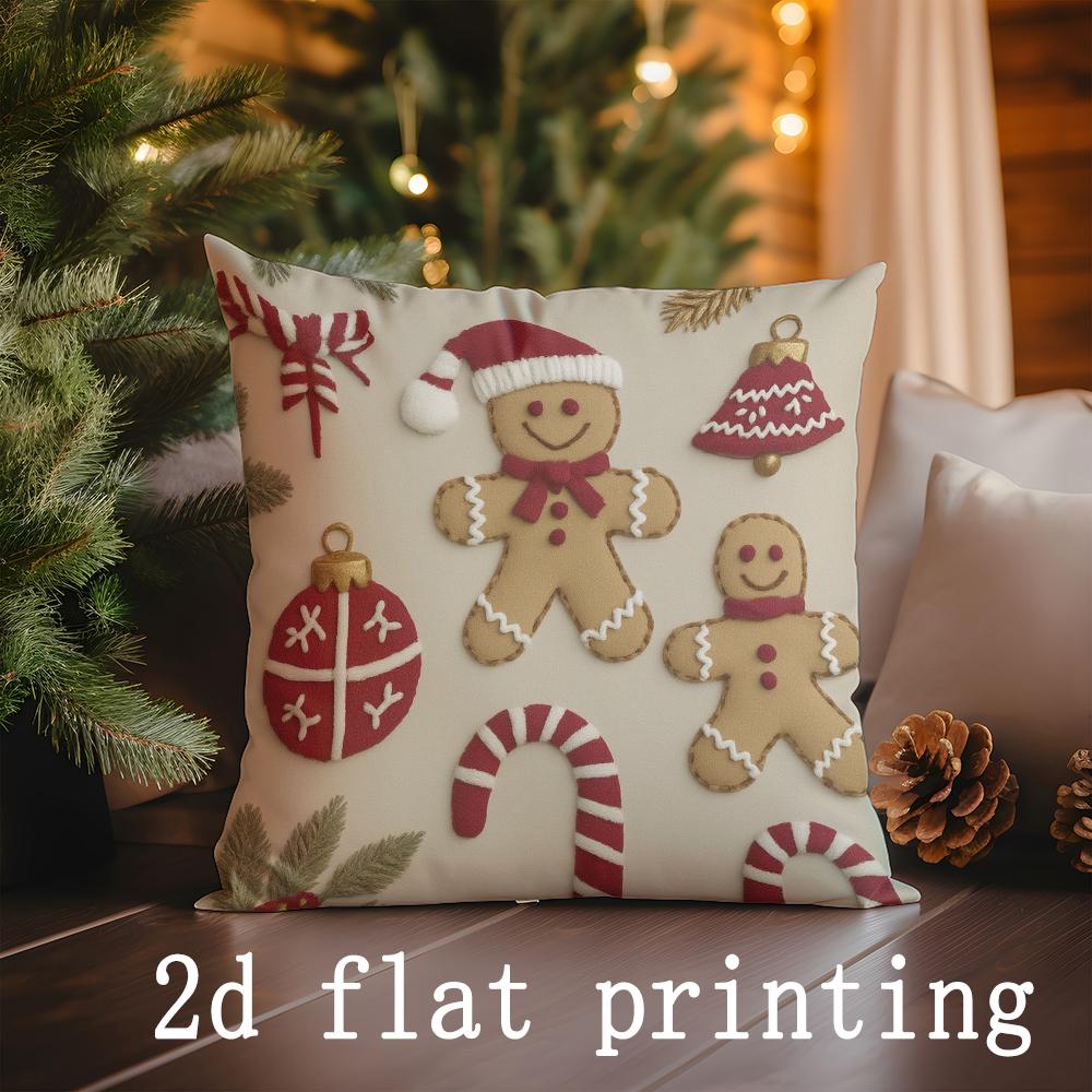 

Home Decor Christmas Gingerbread & Candy Cane Pillows Pattern Cushion Cover Suitable for Sofa Bedroom Car Pillow Cover 16x16Inch
