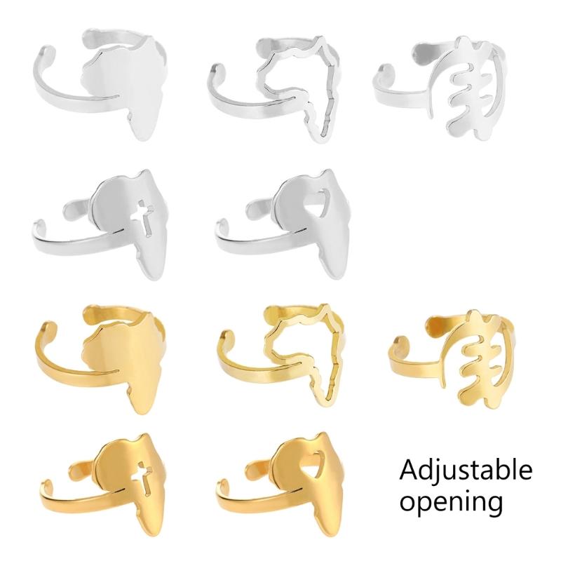 Pierścionki z mapą Afryki w stylu vintage dla kobiet mężczyzn stal nierdzewna Afryka otwarty pierścionek z konturem mapy Afryki obrączka biżuteria ozdoba