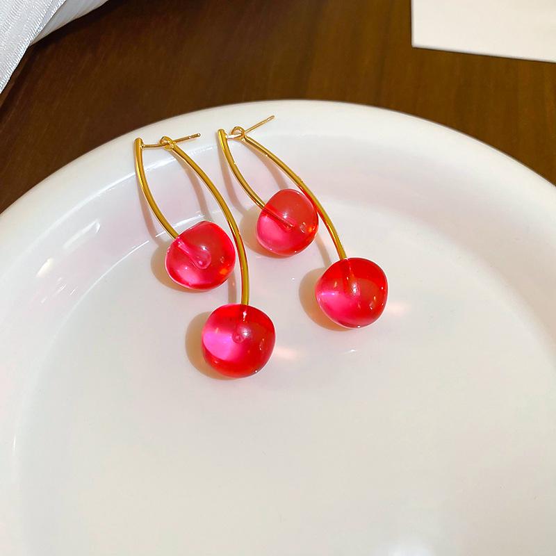 Sterling Silver Needle Earrings: Summer Sweet Strawberry, Cherry & Grape - Cute, Fresh, Versatile Ear Accessories