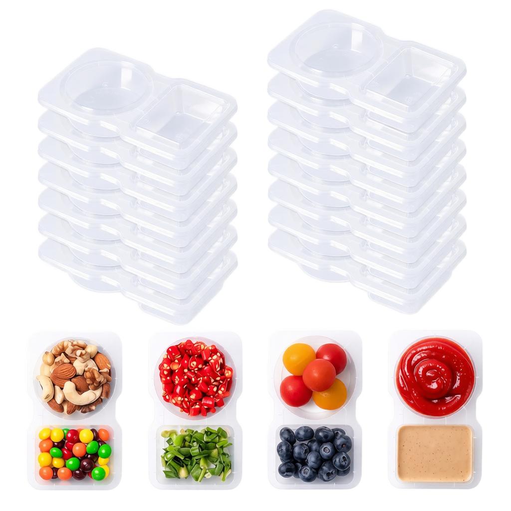 20 Pack Disposable Containers With, Small Dipping Cups for Condiments, Takeout, Party and Meal Prep