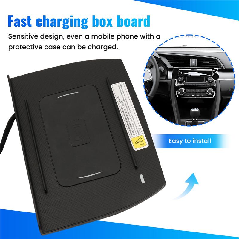 Plain 15W For Qi Wireless Charging Phone Charger Fast Charging Plate Panel Storage Box For Honda Civic 10Th MK10 2016-2020