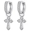 Vnox Cross Pendant Hoop Earrings for Men Boys, 27.6mm Silver Color Copper Zircon Punk Jewelry, Gothic Style Birthday Party Gifts