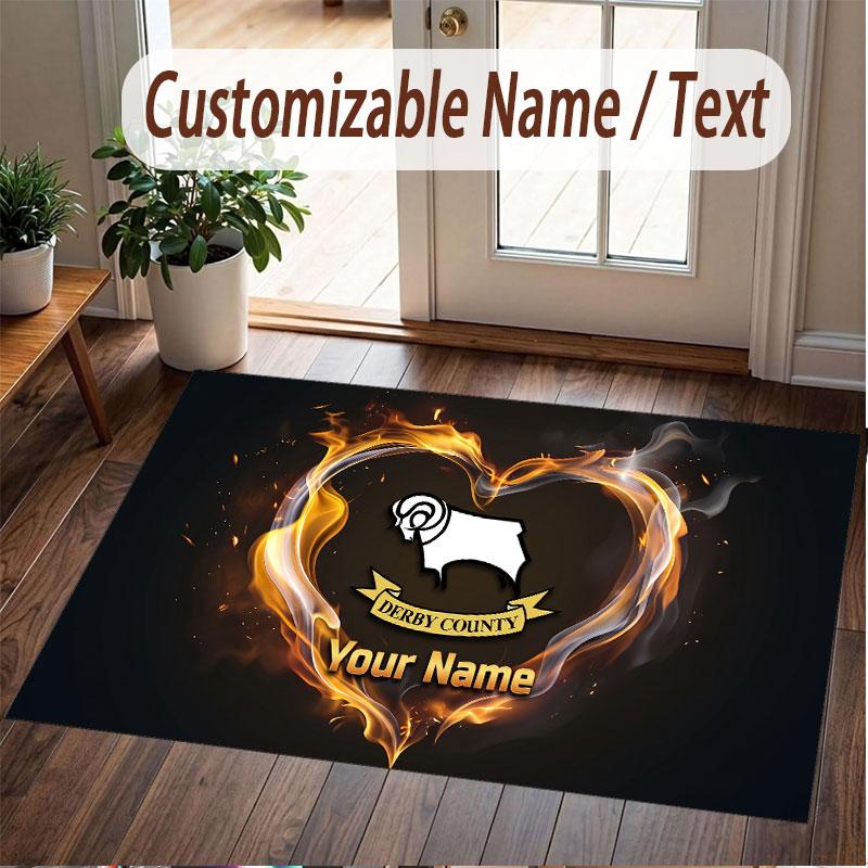 Custom Rug Derby County Pattern Print Name Text Soft Non‑Slip Floor Carpet for Home Indoor Decoration