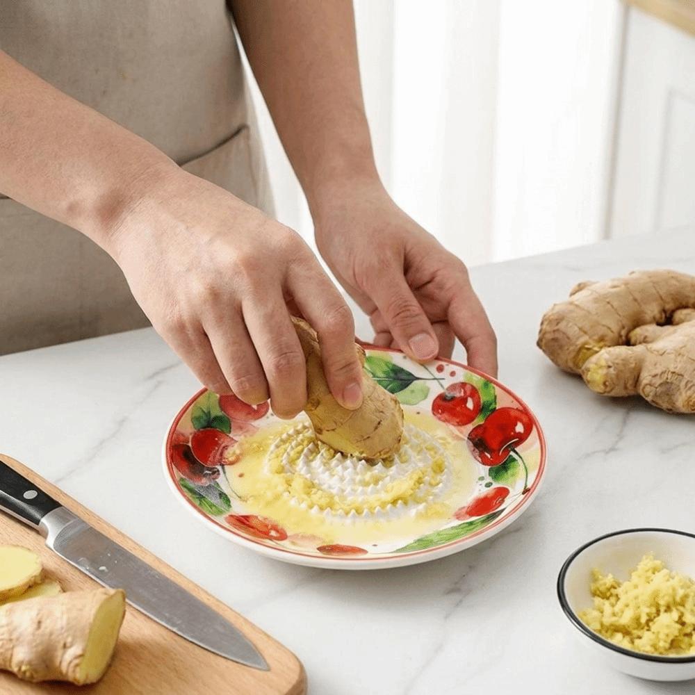 Round Plate Manual Garlic Masher Non-Slip Vegetable Grating Plate Ceramic Ginger Grater Kitchen