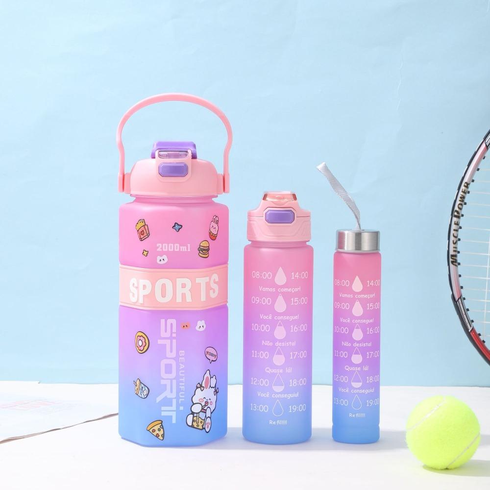 

Набор из трех предметов Герметичная красочная чашка Мультяшные наклейки Фитнес Спортивная бутылка Бег Color 2