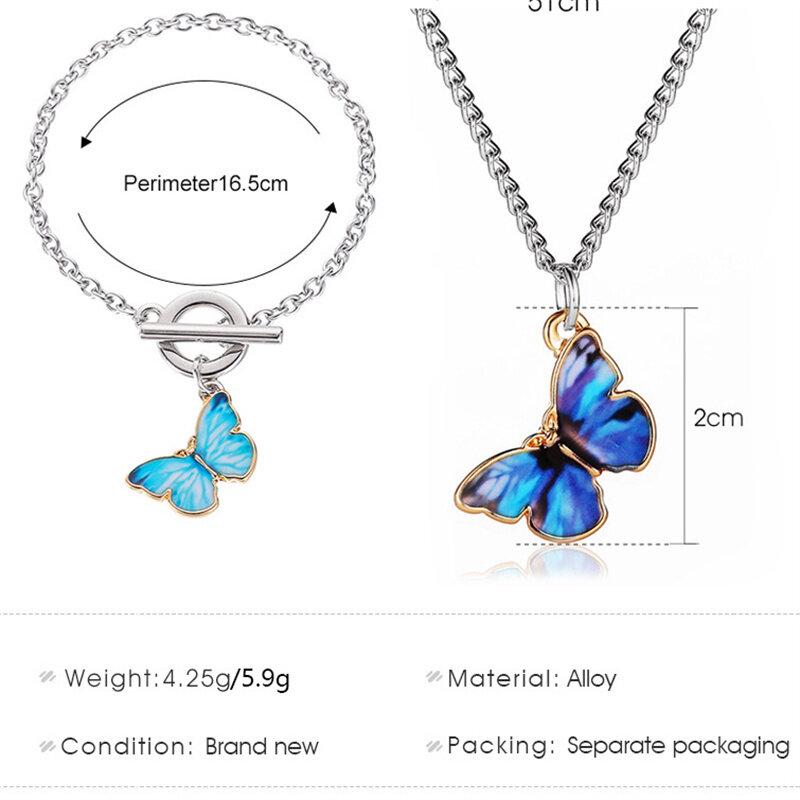 Blue Purple Butterfly Necklace for Women Trendy Simple Dangle Clavicle Chain Metal Necklaces Bracelets Jewelry Gifts