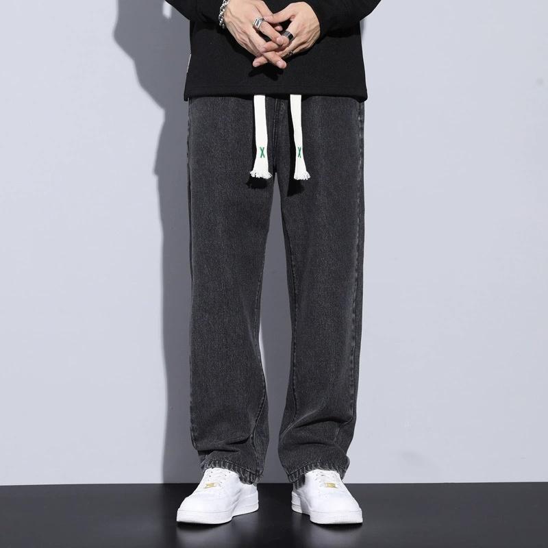 

Spring Autumn Jeans Men Loose Straight Drawstring Elastic Waist Casual Denim Trousers Male Thick Pants Large Size M-5XL 3XL