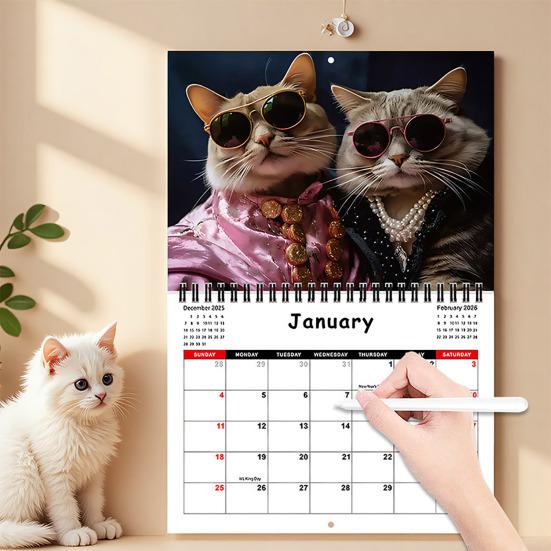 Yousheng 2026 Calendar Jan. 2026 - Dec. 2026 12 Month Calendar with Funny Cat Memes Pics Spiral Bound Wall Calendar for Home Office