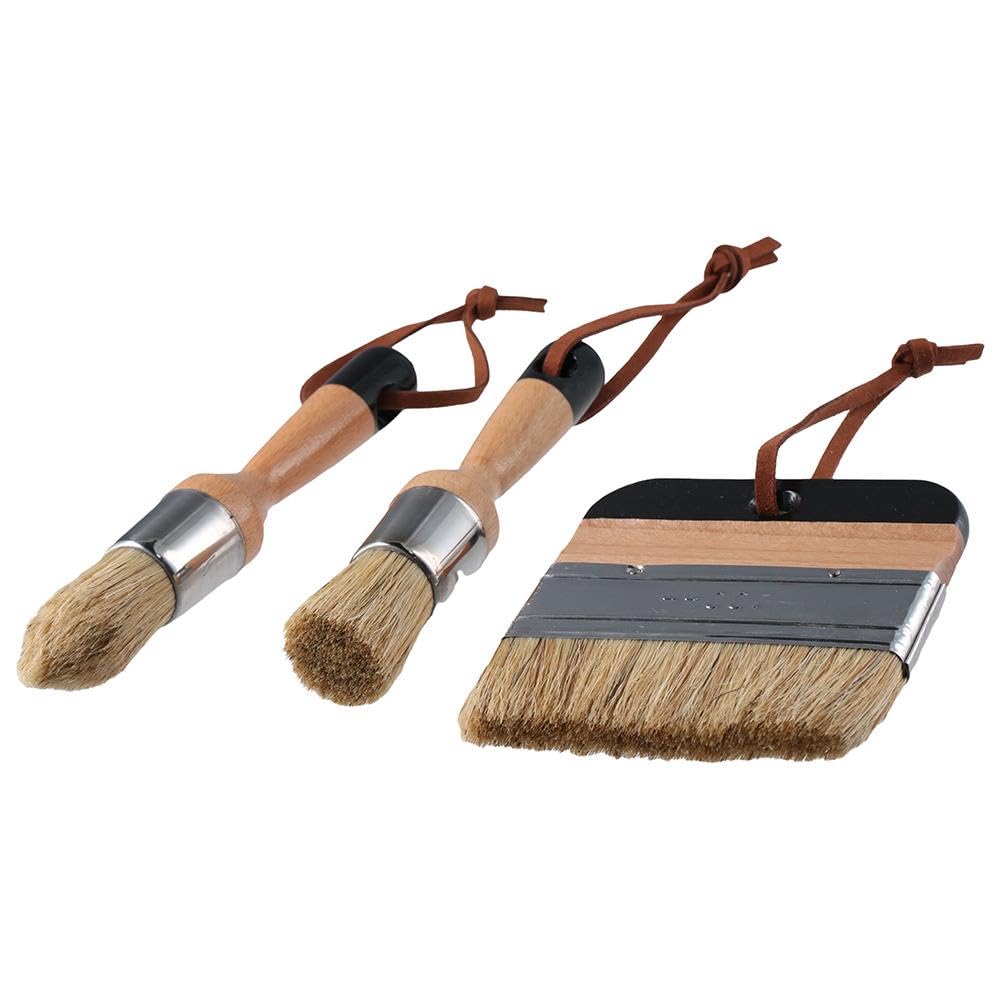 Qicarkey Chalk and Wax Paint Wooden Handle Oval Brushes with Flat and Round Pointed Bristles for Acrylic Stencil Brushes 3-Piece Brushes, Painting,