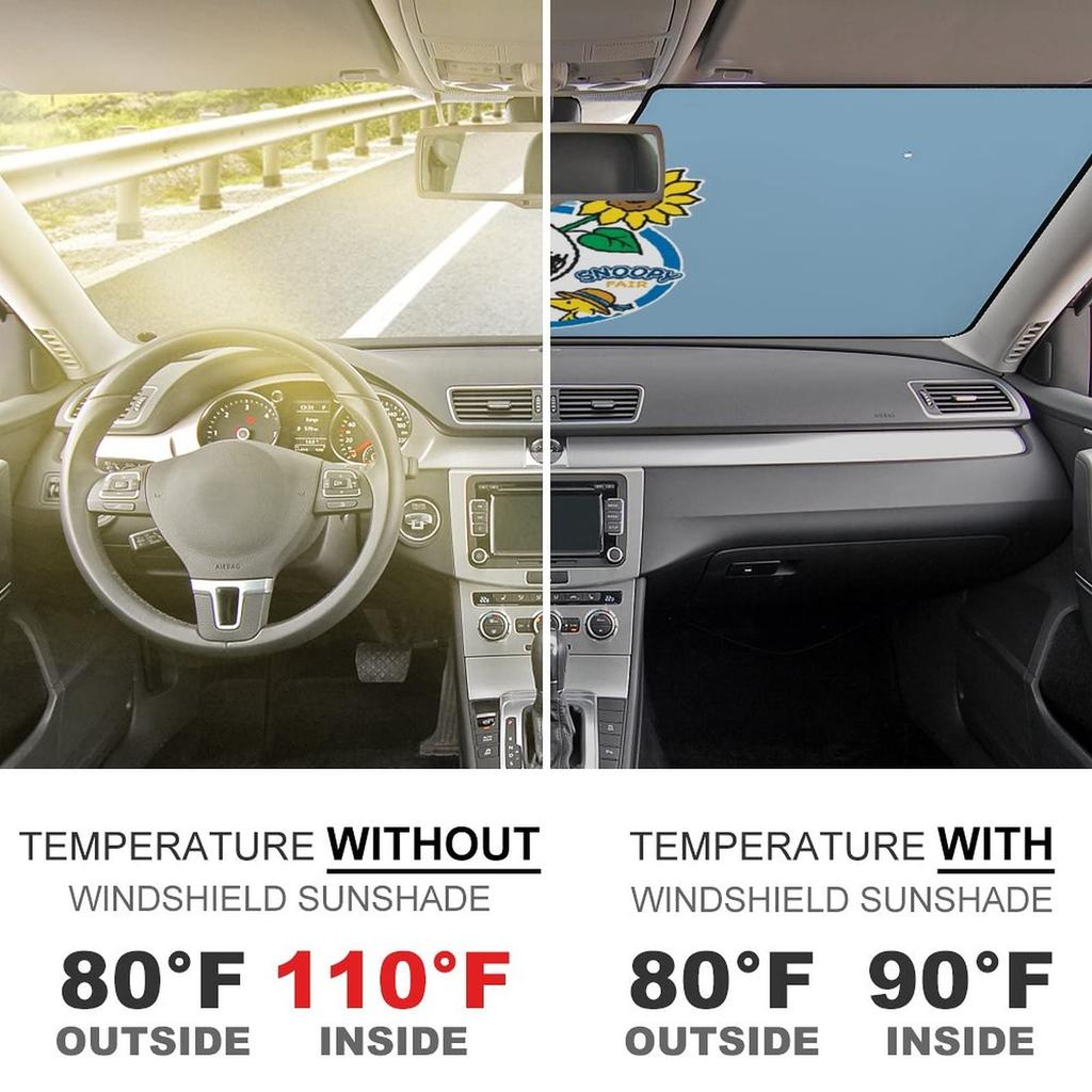 Snoopy Car Sunshade, Insulating, Suction Cup Sunshade, UV Protection, Perfect for Car Camping, Cute and Stylish, 130x70cm (Sunflower B)