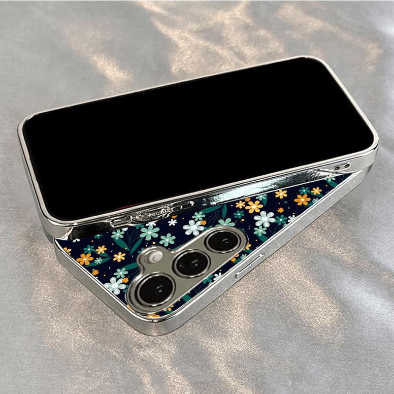 Vergoldete gehärtete Glas-Handyhülle, kompatibel Galaxy S26 S25 S24 S23 S22 Ultra Plus. Mit einem Design aus einem blumigen Universum.