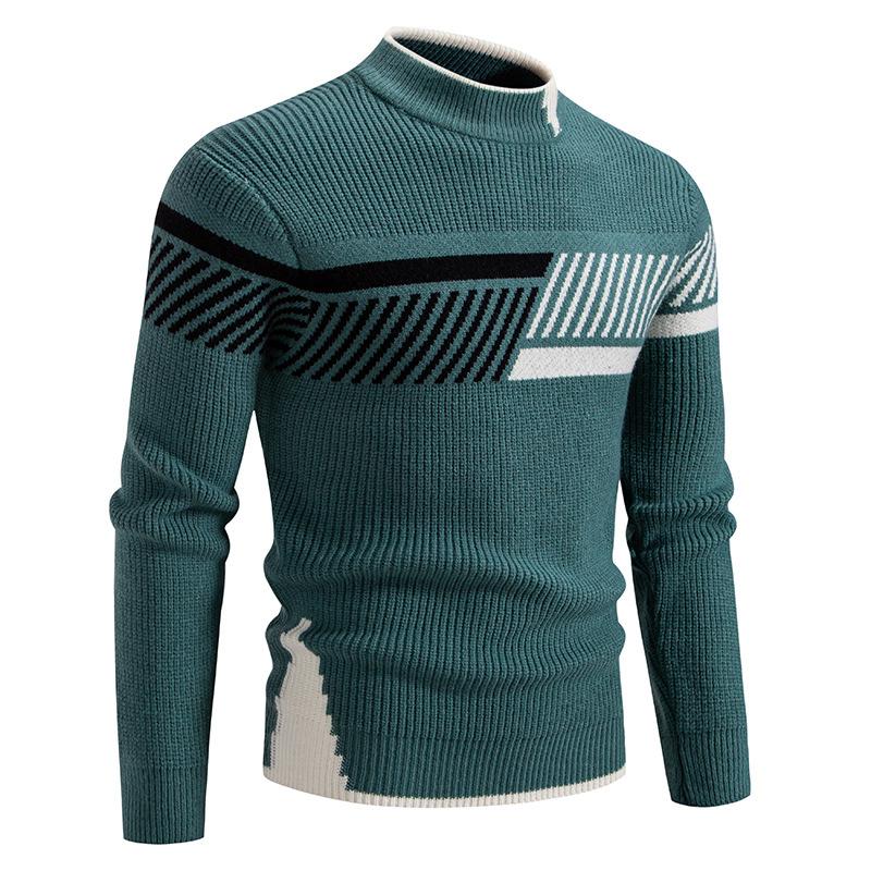 Herren Strickpullover mit hohem Kragen, gestreifter Freizeitpullover, Winter warmer Rollkragenpullover, modischer Rundhalspullover