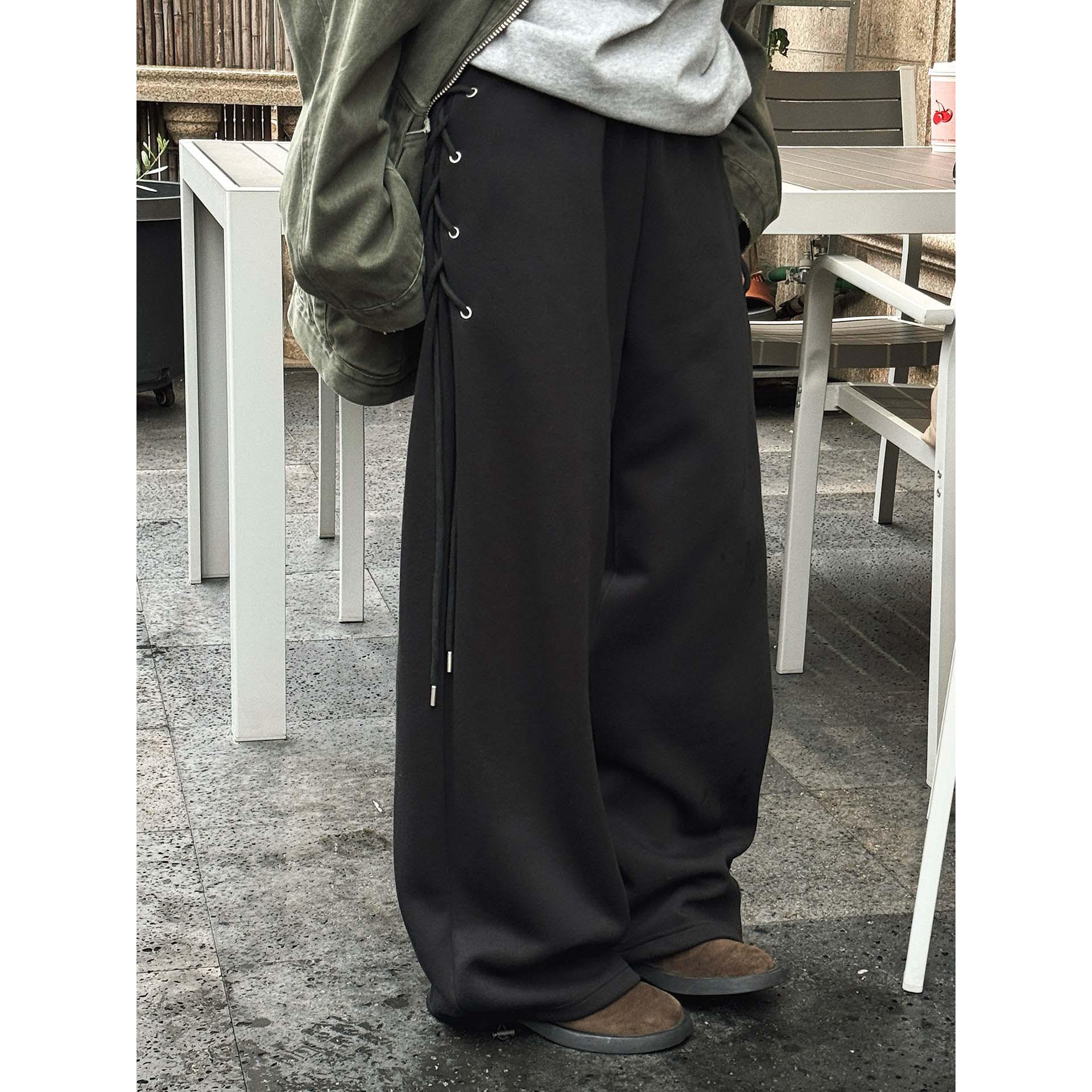 Xu Man Korean Style High Waist Side Tie Wide Leg Pants for Women M