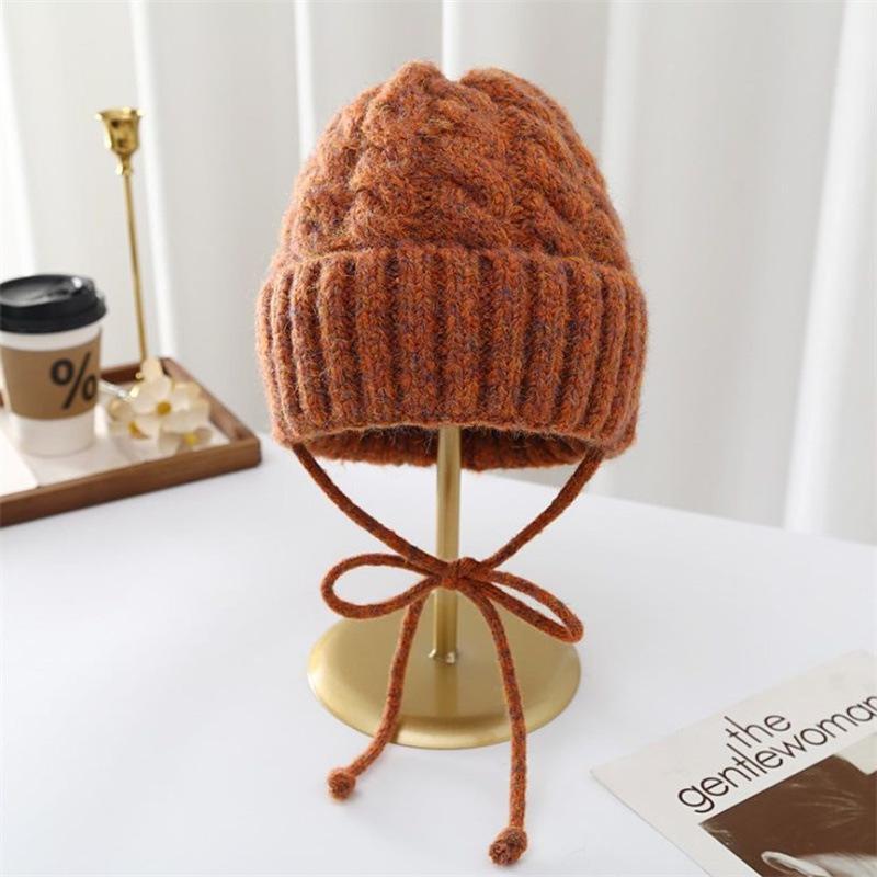 Retro knitted hat autumn and winter thickened warm wool hat women's tide versatile face small bag head cold hat
