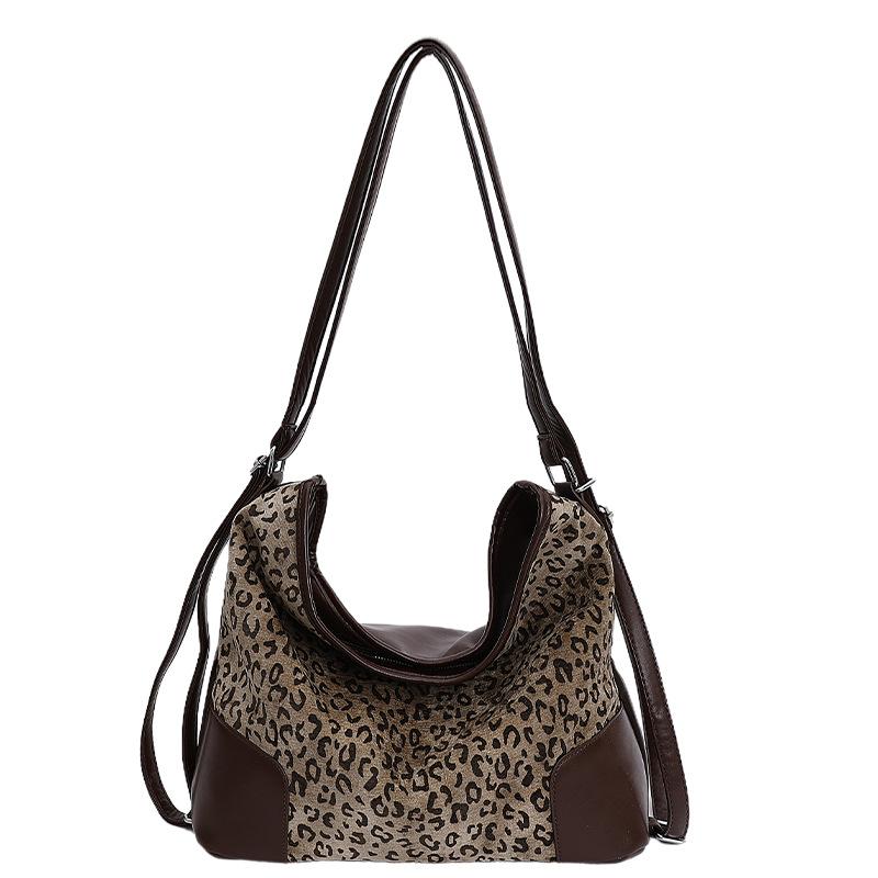 Vintage Leopard Tote Bag For Women Luxury Design Large Capacity Crossbody Bags Casual Fashion Splicing Backpacks