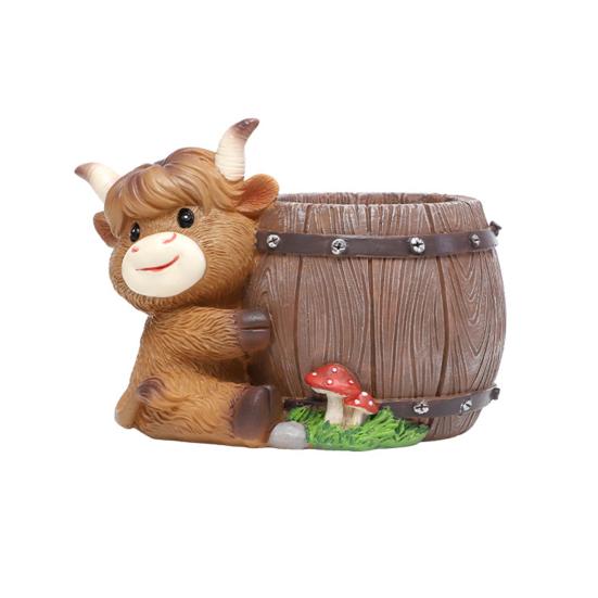 

Highland Cow Planter Pot Cute Animal Resin Flower Pot with Drainage Hole Small Scottish Cow Planter for Boho Home Desk Patio Decor D