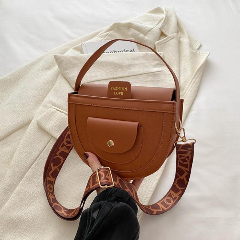 Fashion Women's Wide Strap Top Handle Shoulder Bag Retro PU Leather Solid Color Crossbody Bag Girls Mobile Phone Bag KTY