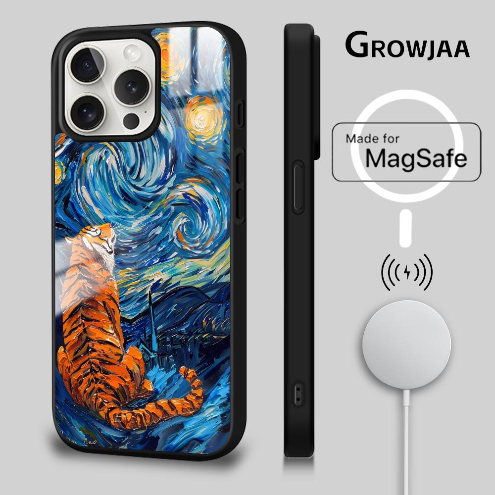 

Van G-Gogh Wolf Tiger Art Phone Case For iPhone 16 15 14 13 12 11 Pro Max Plus Mini Magnetic Magsafe Wireless Charging Cover iPhone16PROMAX