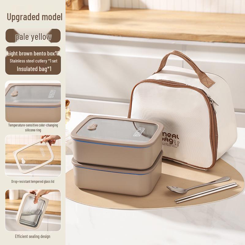 Korean Square 304 Stainless Steel Lunch Box with Airtight Glass Lid - Microwave Safe