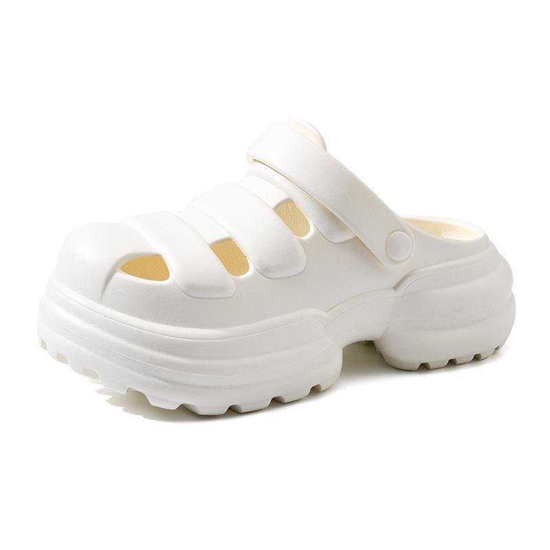 

Summer hole shoes women wear thick-soled heightened non-slip bag head drag EVA wear-resistant and deodorant couple beach cool slippers 35-36 білий