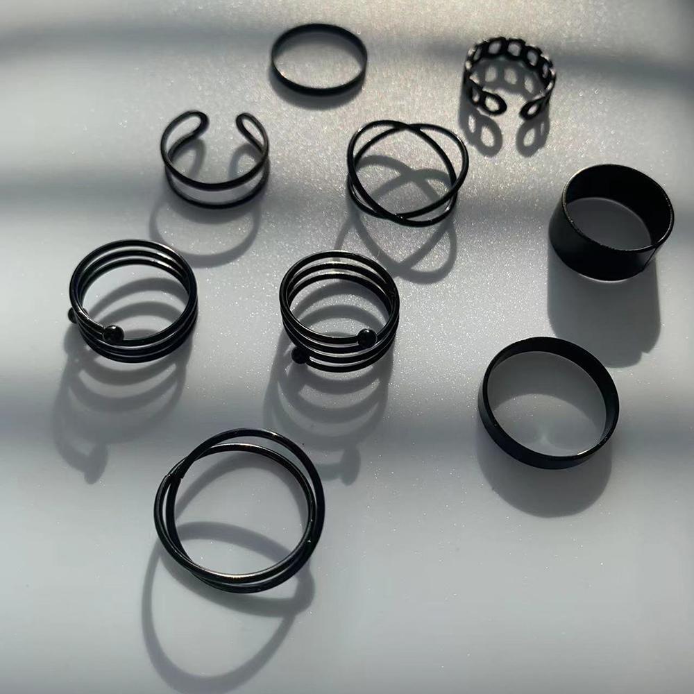 Ring Set For Women Punk Cool Anillos Vintage Simple Black Cross Chain Joint Ring Sets Women Accessories Jewelry Gifts Party