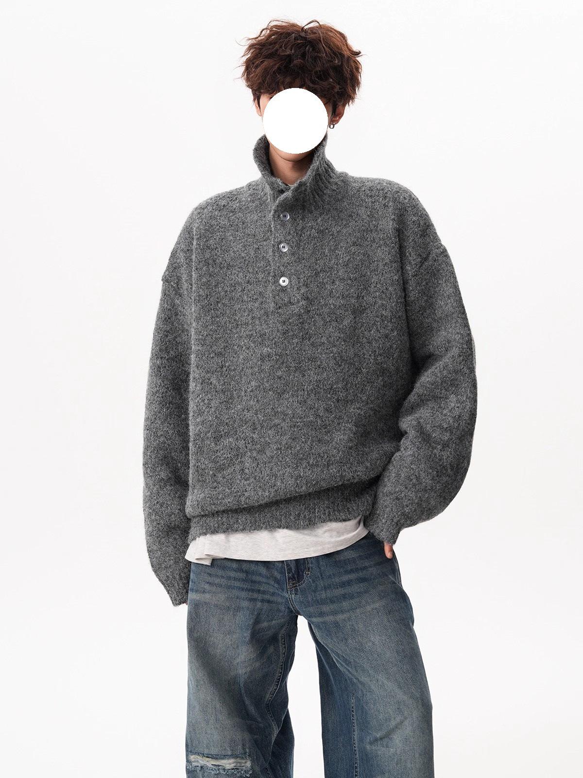 Men s High-End Old Money Style Stand Collar Knit Pullover XL серый