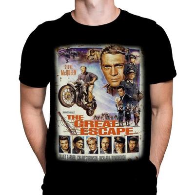 Wild Star Hearts The Great Escape Mens T-Shirt War Print, Black Cotton T-Shirt, Movie Poster Tee