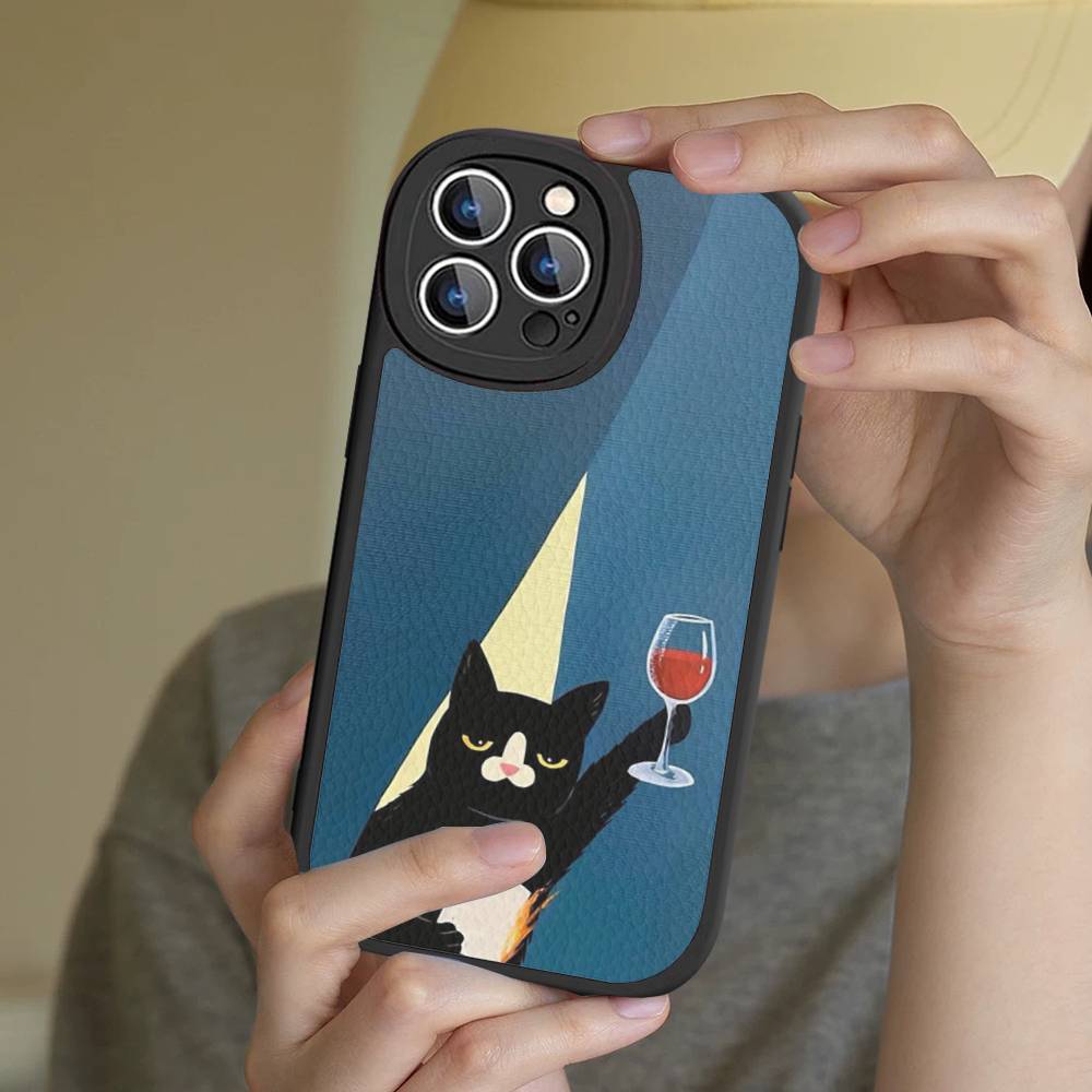 A Cute Comic Cat Phone Case For IPhone 16 15 14 13 12 11 Pro Max Plus Leather Cover