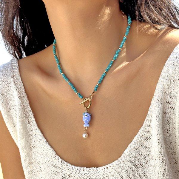 Bohemian Starfish Pendant Necklace For Women Handmade Rice Beads Ceramic Fish with OT Buckle Choker Summer Beach Party Jewelry