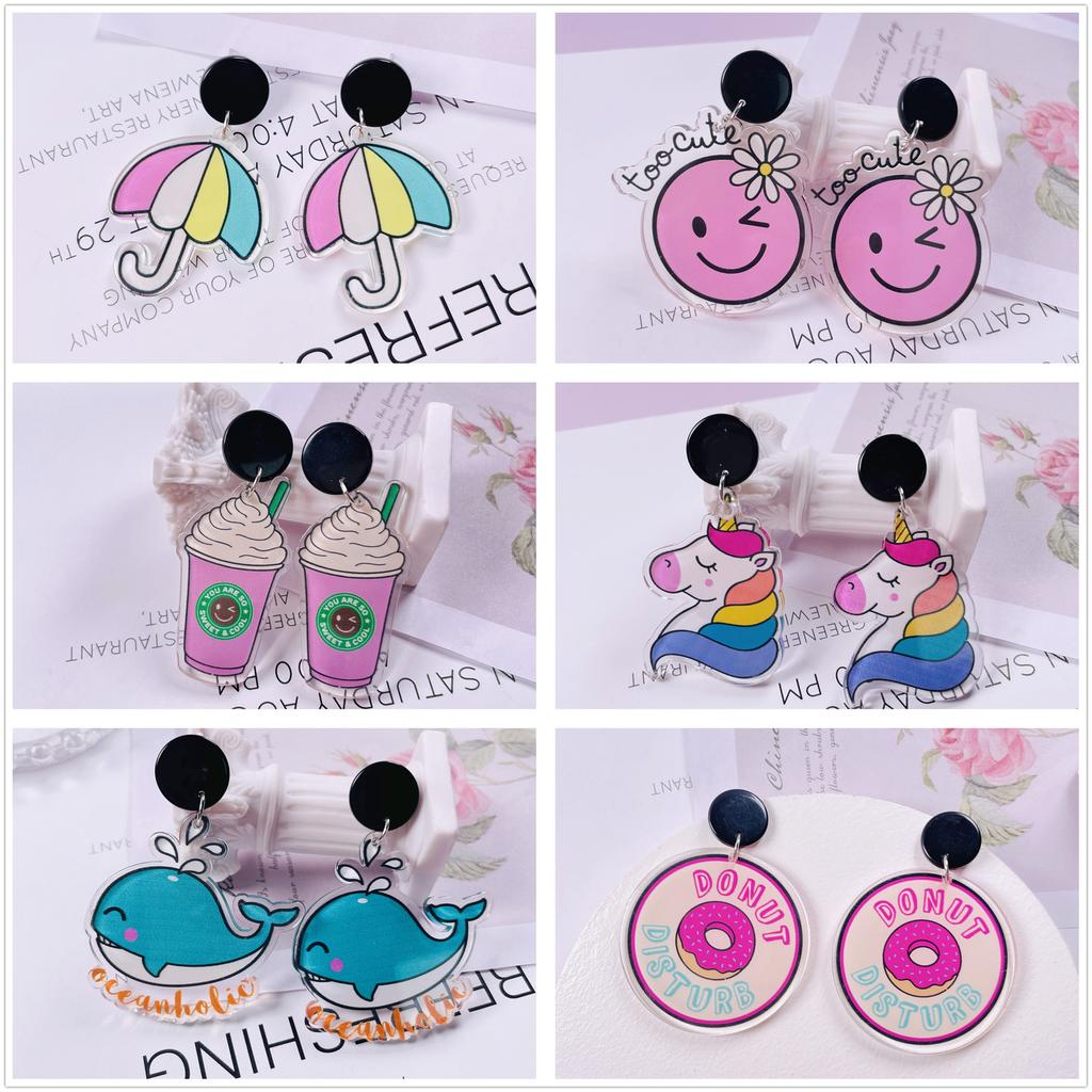 Summer Cute Fun Graffiti Transparent Acrylic Flower Earrings Women'S Simple Versatile Silver Needle Earrings Bow