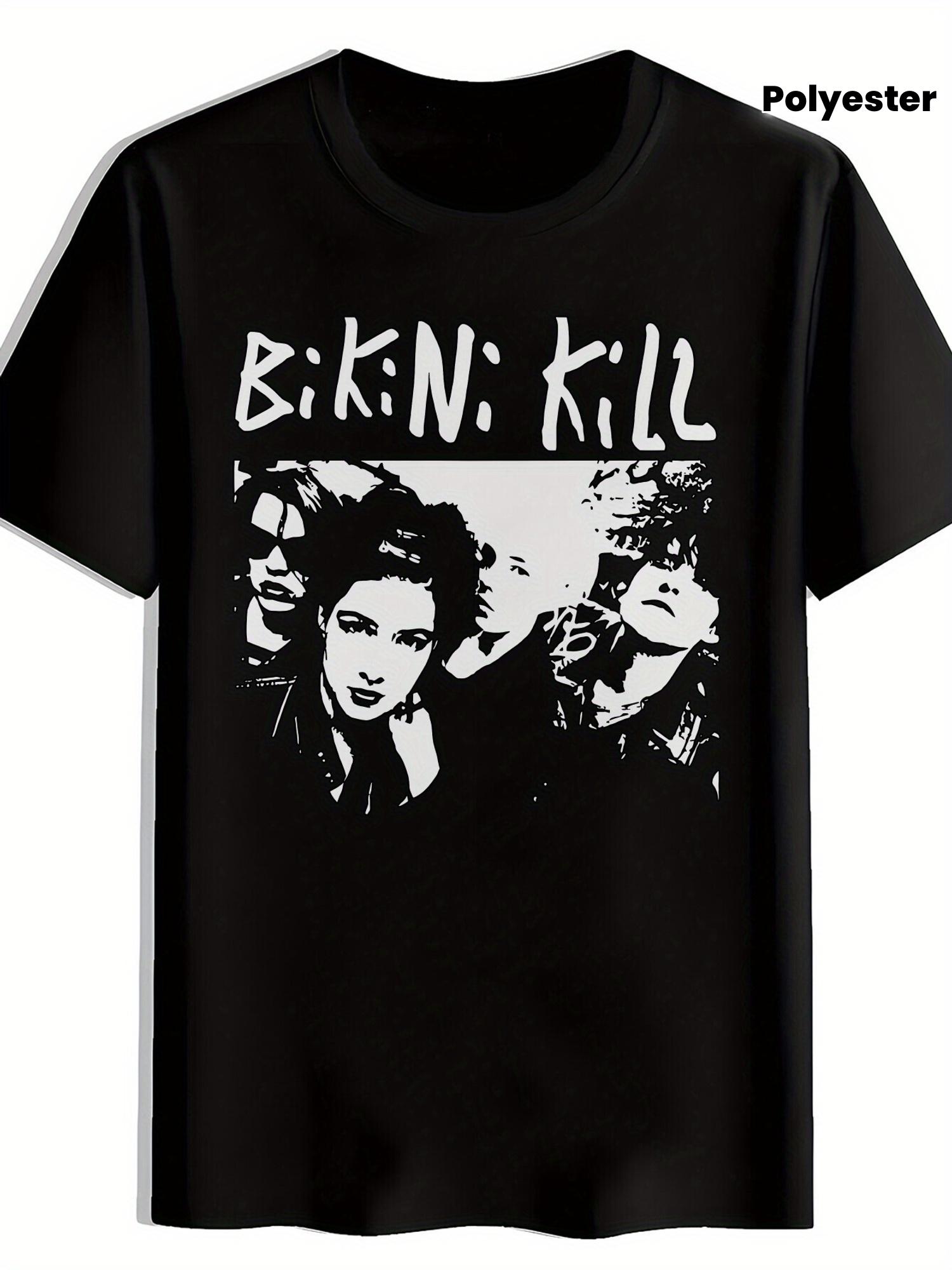 Retro Rock Band Graphic T-shirt - Black Casual Summer Tee with Bikini Kill Band Print XXXL