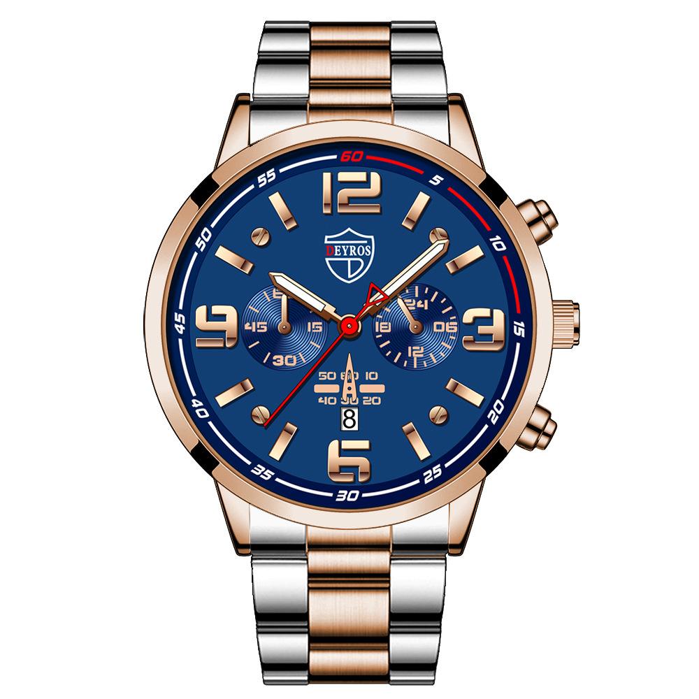 Modische Herrenuhr aus Edelstahl, Business-Uhr für Herren, großes Zifferblatt, einfache Uhr, Kalender, Quarzuhr