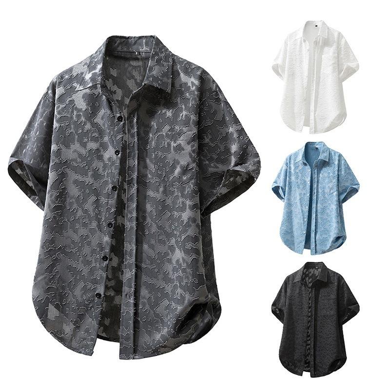 Summer New Men's Retro Distressed Casual Short-sleeved Shirt Casual Loose Lapel Shirt