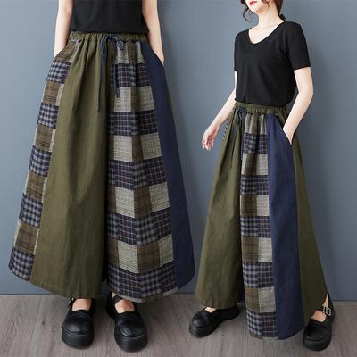 DIMANAF Spring Plus Size Women Wide Leg Pants High Waist Basic Elastic Pants Loose Casual Trousers Plaid Pants