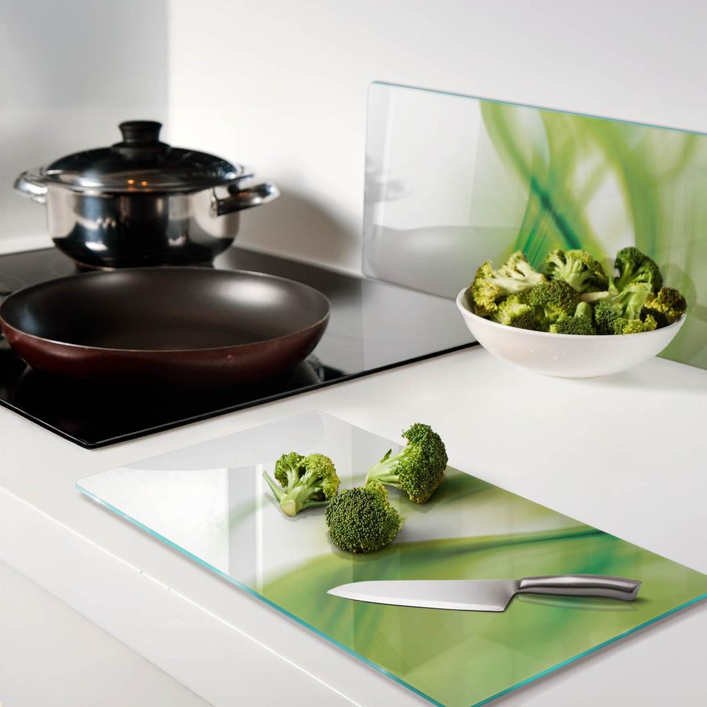 Set of Two Glass Kitchen Boards Green Abstraction 2x30x52 cm