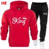 Fashion KING and QUEEN Printed Hooded Suits Autumn Winter Couple Hoodie + Pants 2-piece Suit