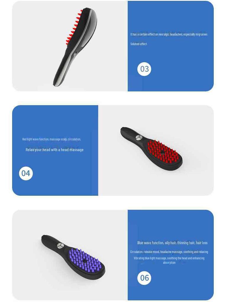 Elektrický masážní přístroj na pokožku hlavy s červeným světlem a hřeben pro růst vlasů s esenciálními oleji