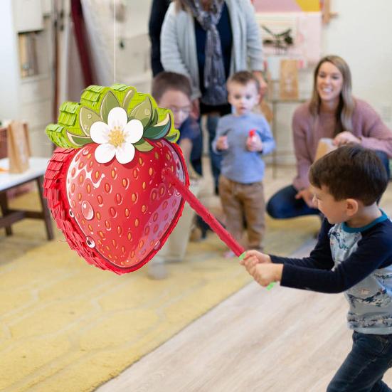 Erdbeer Piñata Rote Beeren Piñata mit Augenbinde Schläger Konfetti Sommerfrucht Themen Geburtstagsfeier Dekoration für Kinder Babyparty Zubehör